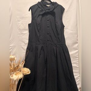 Black Bow Neck Cotton Dress | eShackti Pleated Drop Waist Midi | Covered Buttons